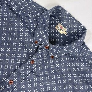 Faherty Shirt Mens XL Navy Geometric Short Sleeve Button Up Cotton Pocket